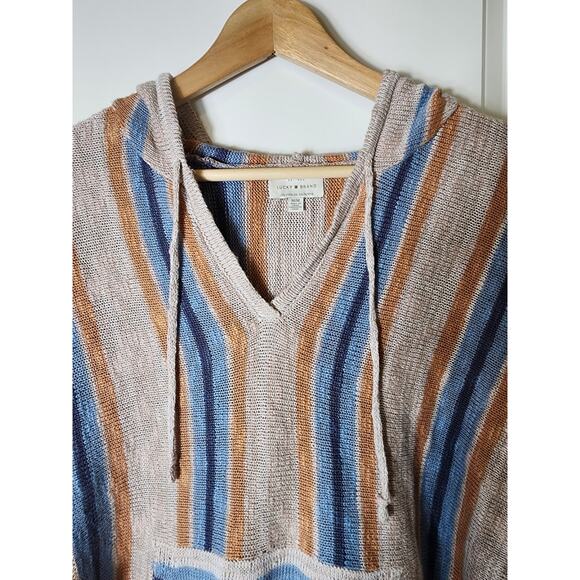 LUCKY BRAND Blue Orange Tan Baja Hippie Boho Hoodie SZ M - Picture 3 of 7